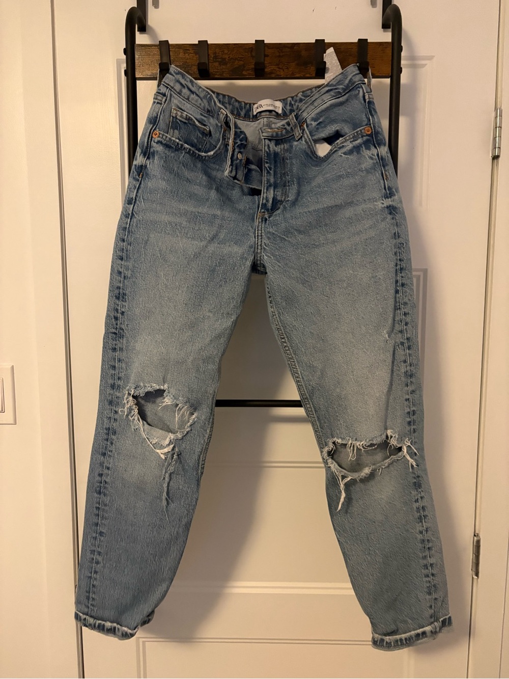 Zara Light Blue Distressed Boyfriend Jeans